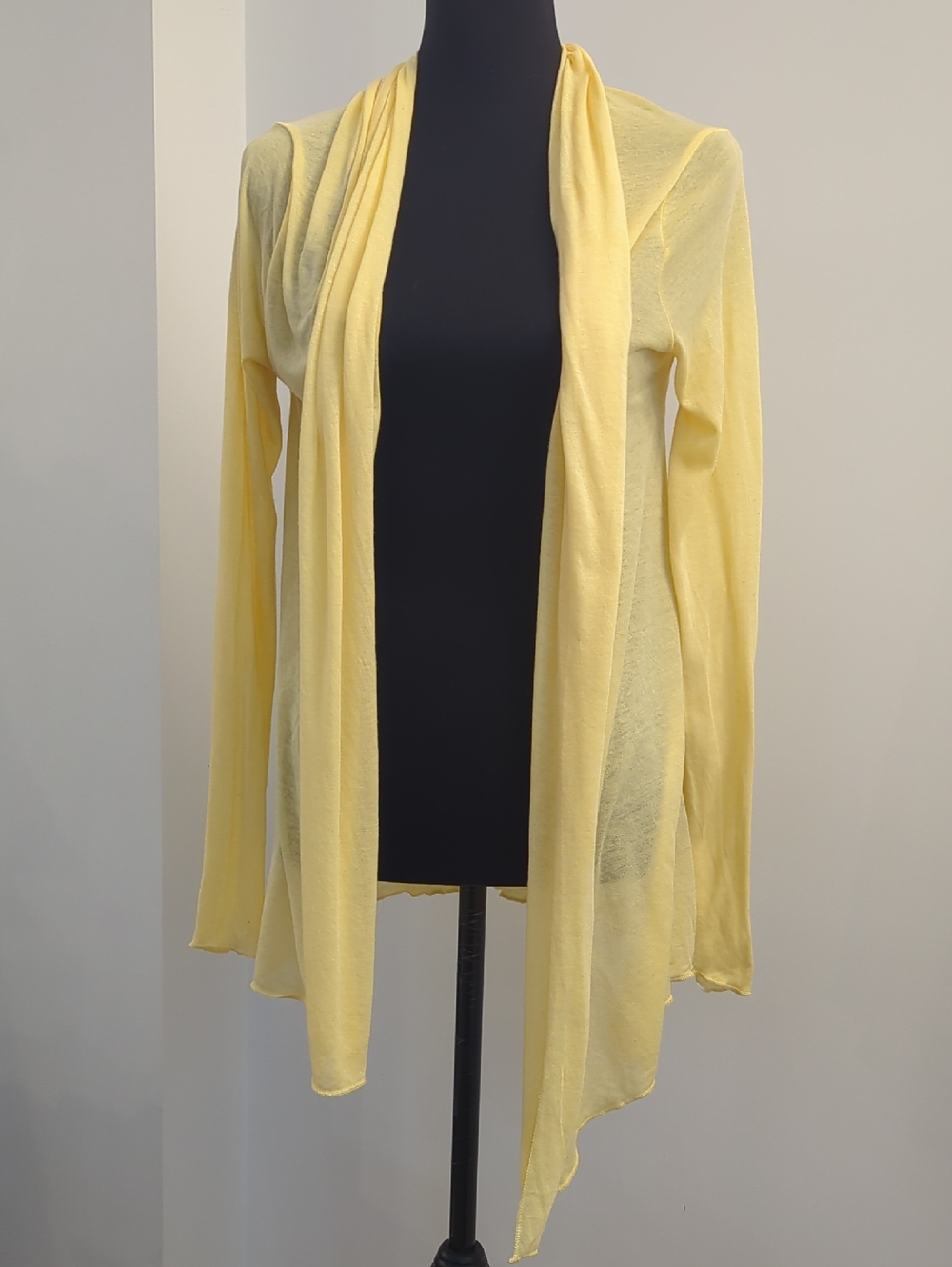 BCBGMAXAZRIA Yellow Draped Open Front Lightweight Waterfall Cardigan Sweater M/L